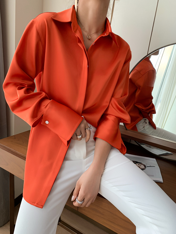 Triacetate Tipped Button-Front Blouse