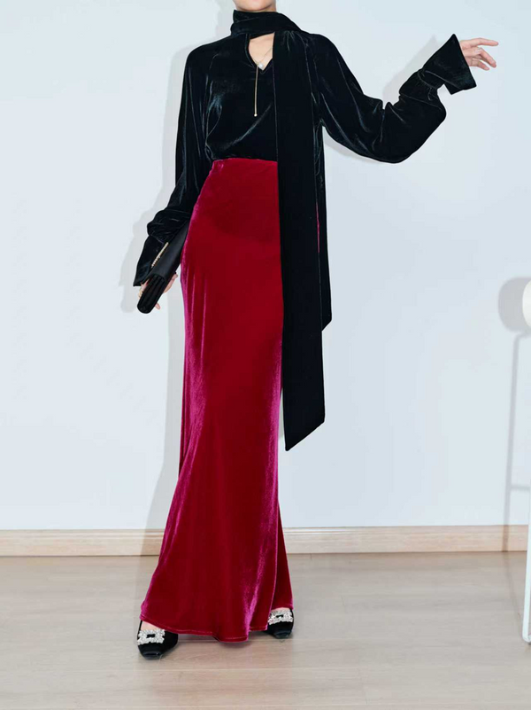 Silk Velvet Vintage A-Line Maxi Skirt